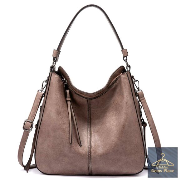 Large Faux Leather Hobo Crossbody Bag with Adjustable Strap and Multiple Pockets